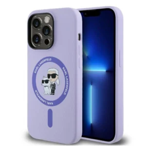 Karl Lagerfeld Silicone Karl&Choupette Heads Ring MagSafe Case for iPhone 14 Pro Max - Purpleeng