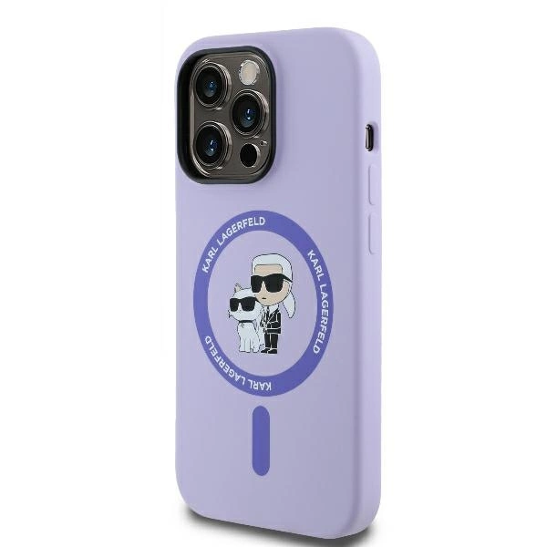 Karl Lagerfeld Silicone Karl&Choupette Heads Ring MagSafe Case for iPhone 14 Pro Max - Purpleeng