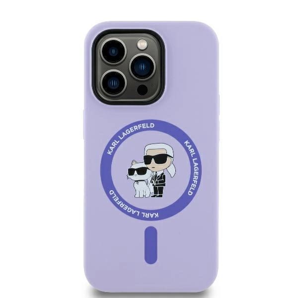 Karl Lagerfeld Silicone Karl&Choupette Heads Ring MagSafe Case for iPhone 14 Pro Max - Purpleeng