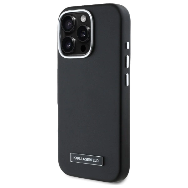 Karl Lagerfeld FW Metal Plate MagSafe iPhone 16 Pro Max Case - Blackeng