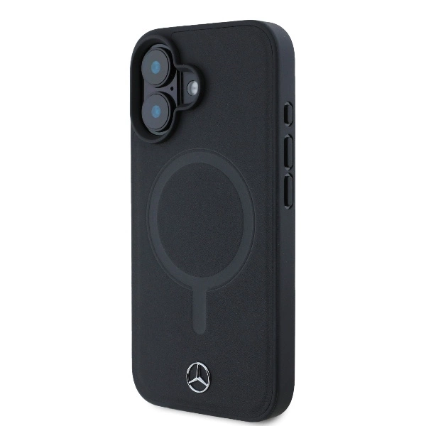 Mercedes Plain Smooth Leather MagSafe iPhone 16 Case - Blackeng