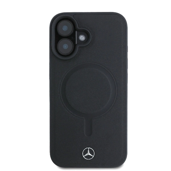 Mercedes Plain Smooth Leather MagSafe iPhone 16 Case - Blackeng