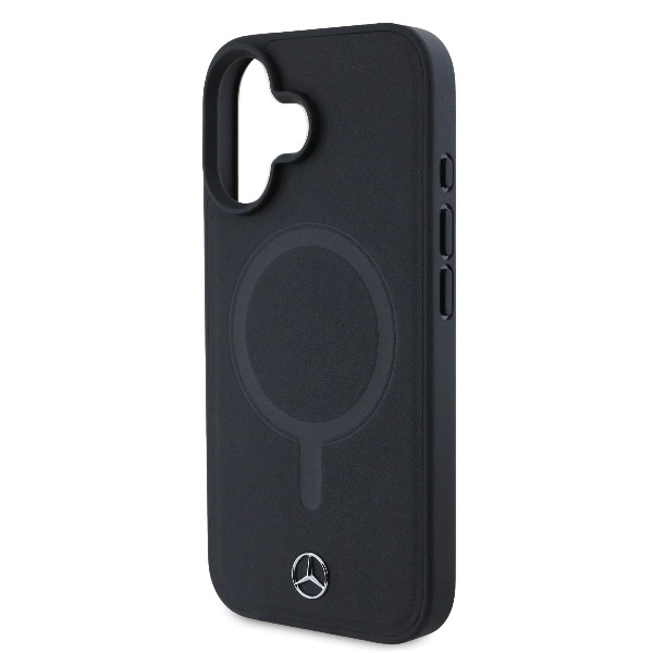Mercedes Plain Smooth Leather MagSafe iPhone 16 Case - Blackeng