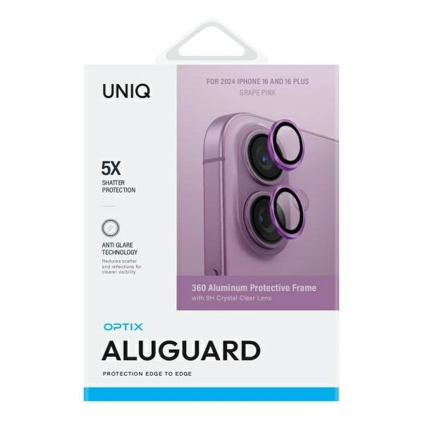 Uniq Optix Aluminum Camera Lens Protector with Applicator for iPhone 16 / iPhone 16 Plus - Pinkeng