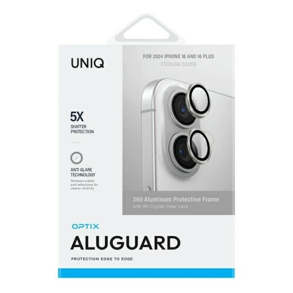 Uniq Optix Aluminum Camera Lens Protector with Applicator for iPhone 16 / iPhone 16 Plus - Silvereng