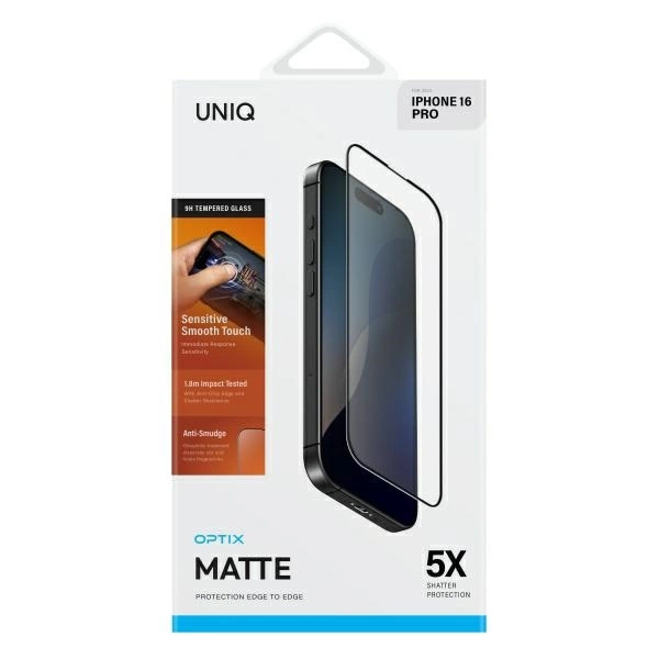 Uniq Optix Matte Tempered Glass with Applicator for iPhone 16 Proeng