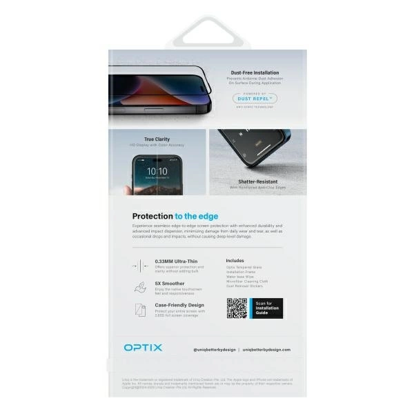 Uniq Optix Matte Tempered Glass with Applicator for iPhone 16 Proeng