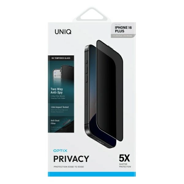 Uniq Optix Privacy tempered glass with privacy applicator for iPhone 16 Pluseng