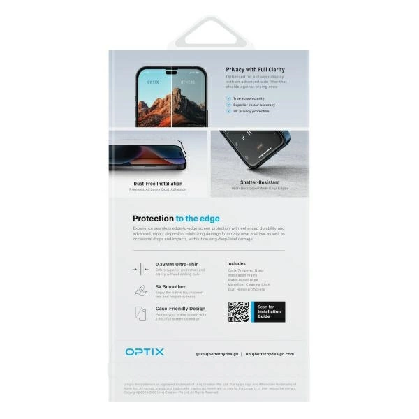 Uniq Optix Privacy tempered glass with privacy applicator for iPhone 16 Pluseng