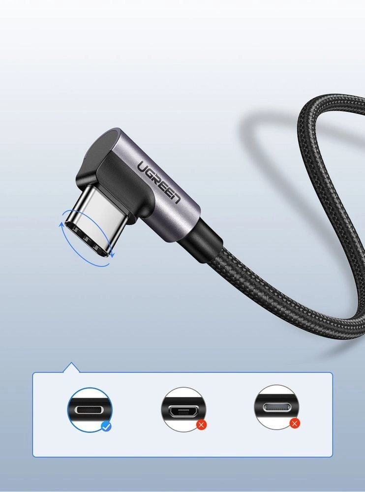 Ugreen US284 50942 USB-A (straight) / USB-C (angled) cable 3A 2m - grayeng