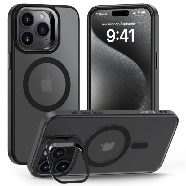 Tech-Protect MagStand MagSafe Case with Stand for iPhone 15 Pro - Blackeng
