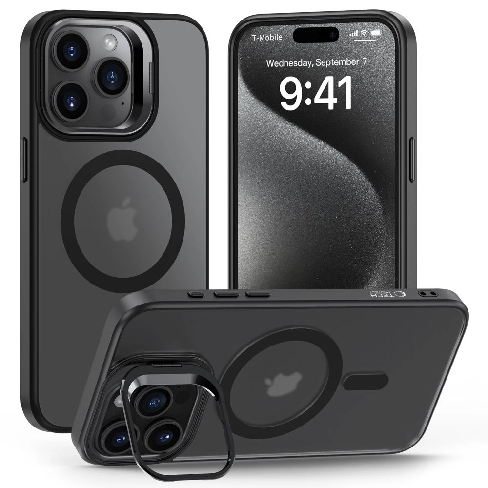 Tech-Protect MagStand MagSafe Case with Stand for iPhone 15 Pro - Blackeng