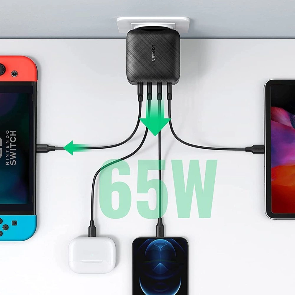 Ugreen fast charger GaN PPS 65W USB / 3x USB Type C QC 3.0 Power Delivery SCP FCP AFC (gallium nitride) black (CD224 70774)eng