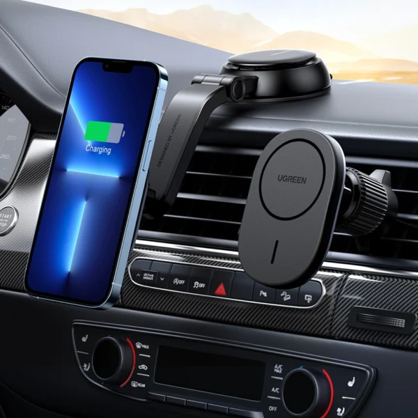 MagSafe Ugreen CD345 2-in-1 induction car charger for cockpit/window/ventilation grille - blackeng