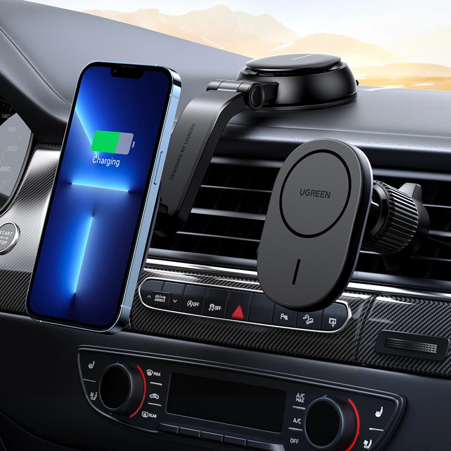 MagSafe Ugreen CD345 2-in-1 induction car charger for cockpit/window/ventilation grille - blackeng