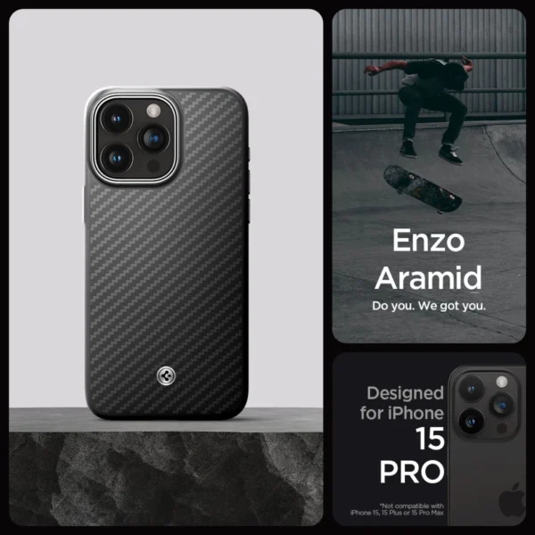 Spigen Enzo Aramid Mag Case with MagSafe for iPhone 15 Pro - Matte Blackeng