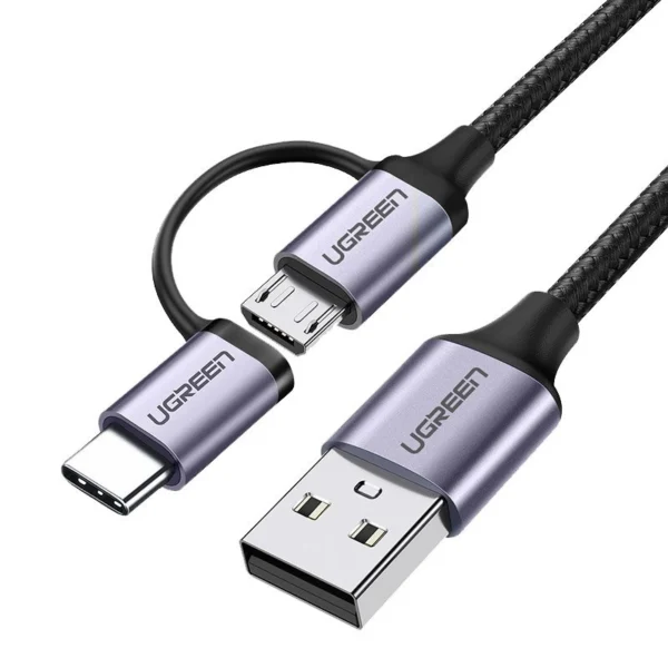 Ugreen cable 2in1 USB - micro USB / USB Type C cable 1m 2.4A black (30875)eng