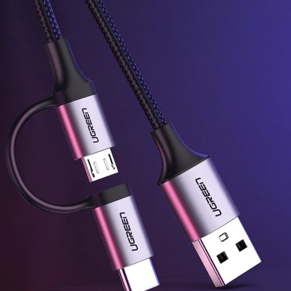 Ugreen cable 2in1 USB - micro USB / USB Type C cable 1m 2.4A black (30875)eng
