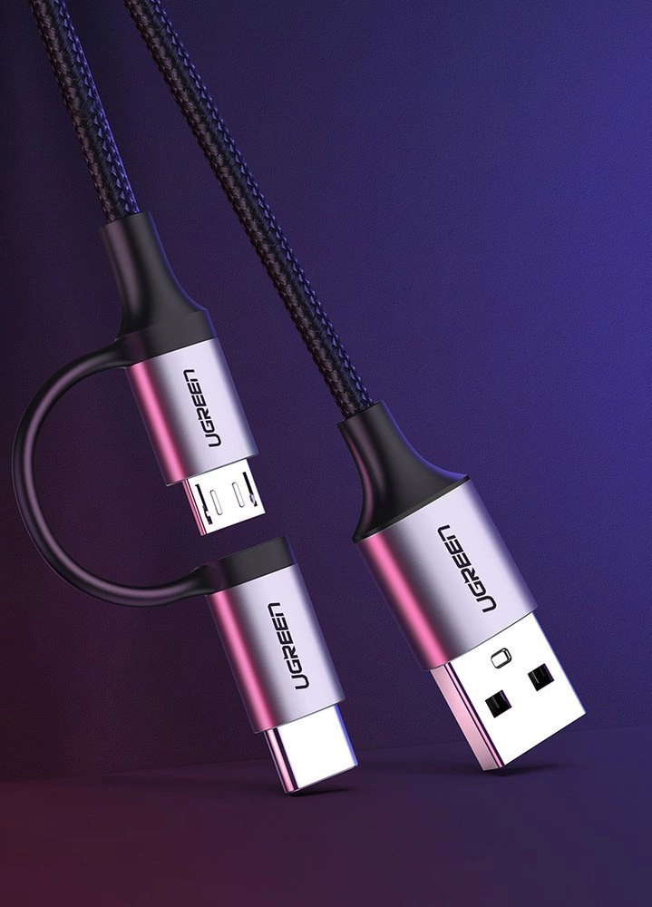 Ugreen cable 2in1 USB - micro USB / USB Type C cable 1m 2.4A black (30875)eng