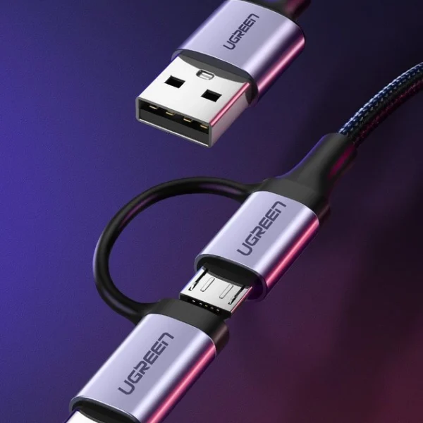Ugreen cable 2in1 USB - micro USB / USB Type C cable 1m 2.4A black (30875)eng