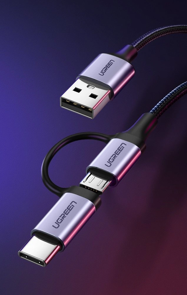 Ugreen cable 2in1 USB - micro USB / USB Type C cable 1m 2.4A black (30875)eng