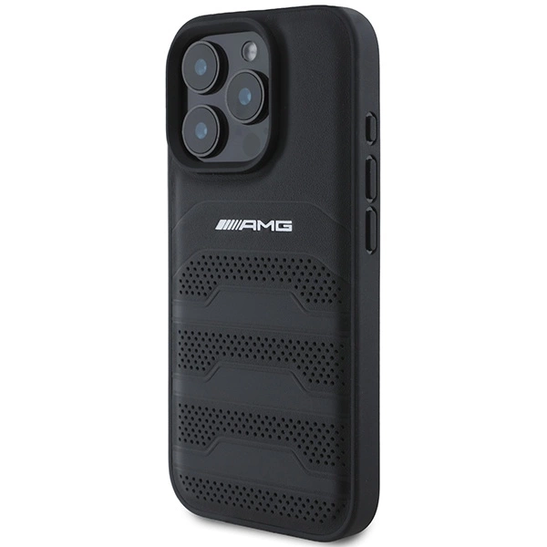 AMG Leather Debossed Lines Black Logo iPhone 16 Pro Case - Blackeng