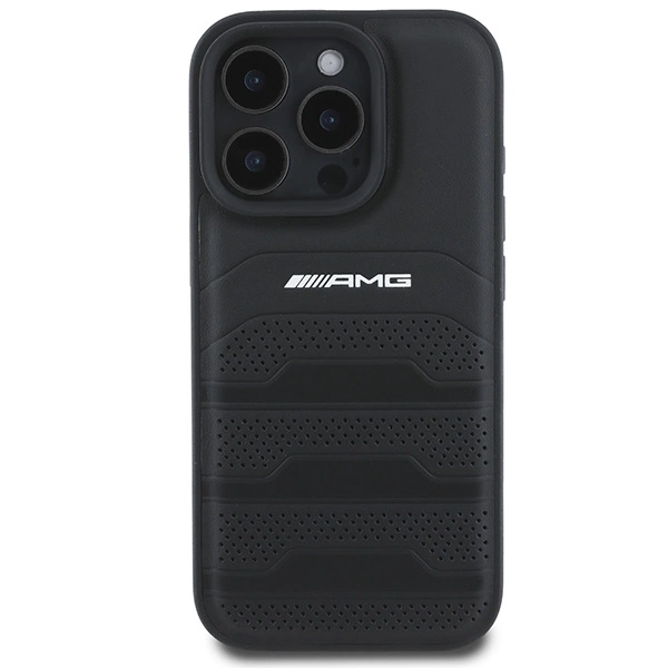 AMG Leather Debossed Lines Black Logo iPhone 16 Pro Case - Blackeng