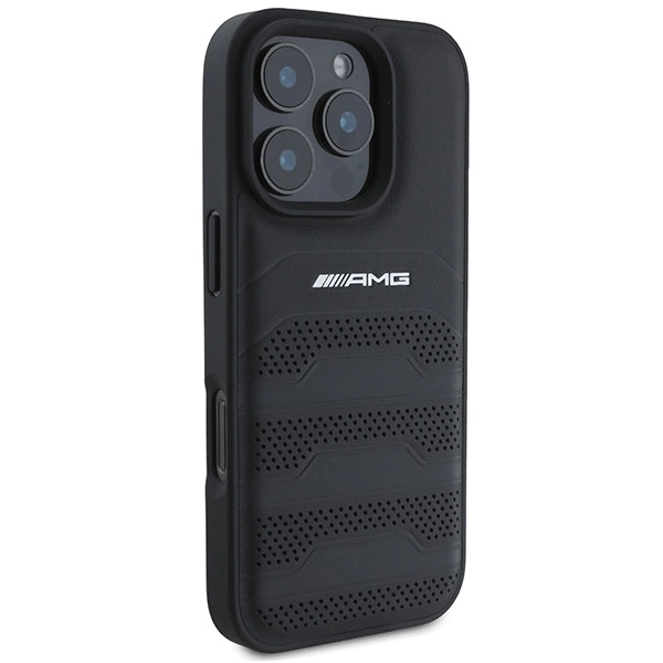 AMG Leather Debossed Lines Black Logo iPhone 16 Pro Case - Blackeng