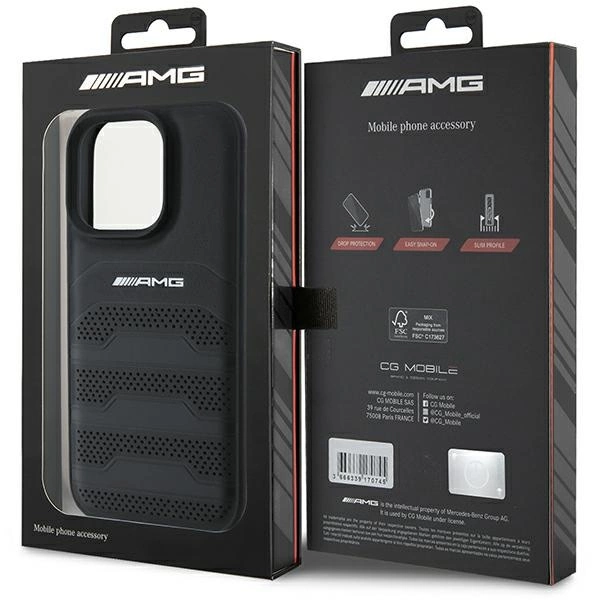AMG Leather Debossed Lines Black Logo iPhone 16 Pro Case - Blackeng