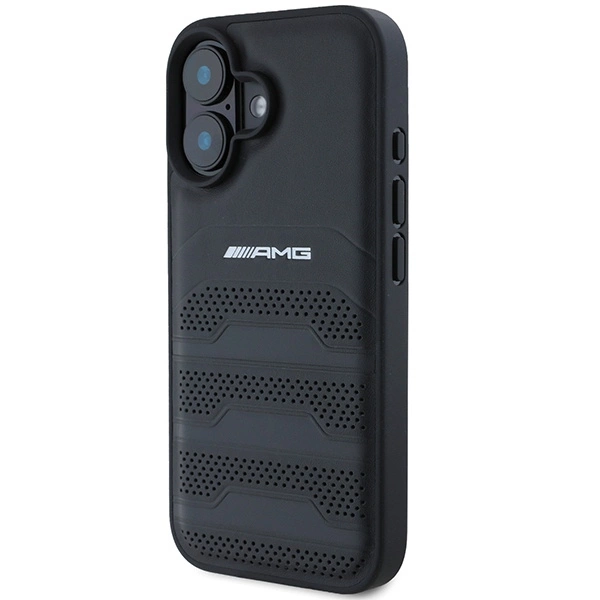 AMG Leather Debossed Lines Black Logo iPhone 16 Case - Blackeng