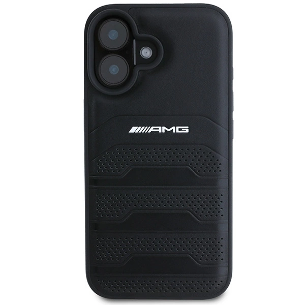AMG Leather Debossed Lines Black Logo iPhone 16 Case - Blackeng