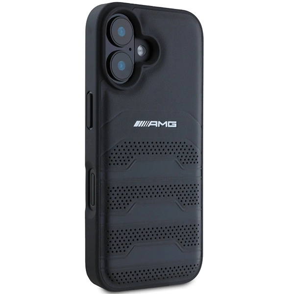 AMG Leather Debossed Lines Black Logo iPhone 16 Case - Blackeng