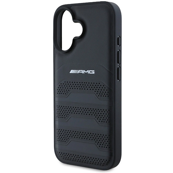 AMG Leather Debossed Lines Black Logo iPhone 16 Case - Blackeng