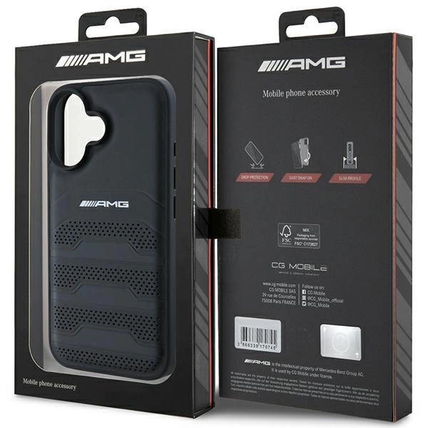 AMG Leather Debossed Lines Black Logo iPhone 16 Case - Blackeng