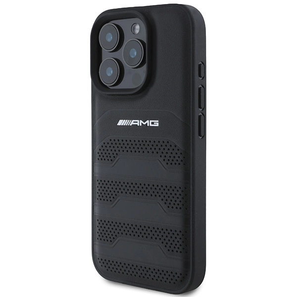 AMG Leather Debossed Lines Black Logo iPhone 16 Pro Max Case - Blackeng