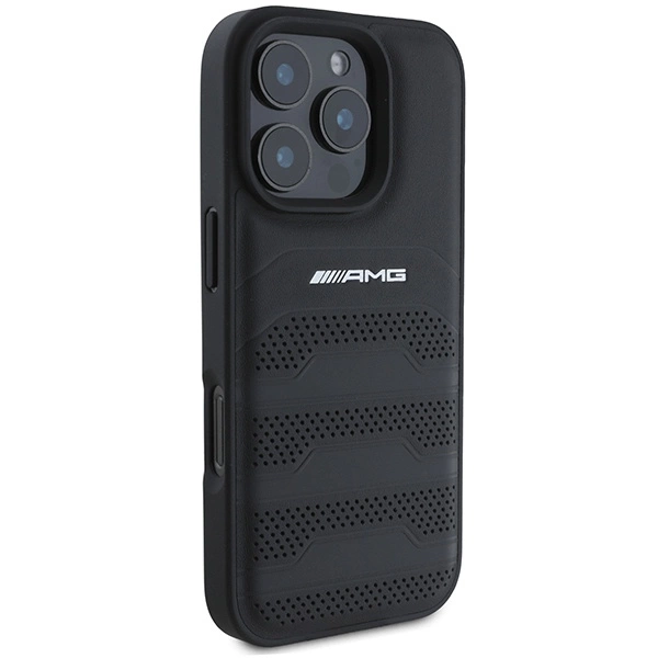 AMG Leather Debossed Lines Black Logo iPhone 16 Pro Max Case - Blackeng