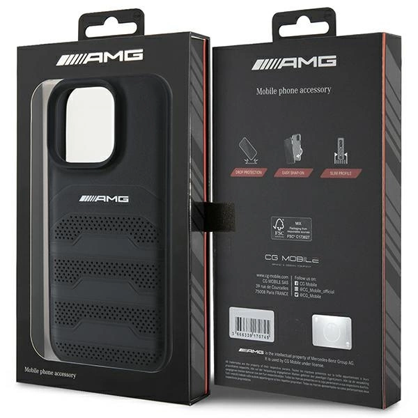 AMG Leather Debossed Lines Black Logo iPhone 16 Pro Max Case - Blackeng