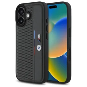 BMW M Perforated Tricolor Detail Line iPhone 16 Case - Dark Grayeng