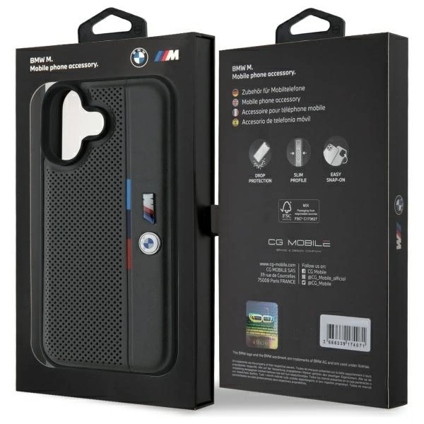 BMW M Perforated Tricolor Detail Line iPhone 16 Case - Dark Grayeng