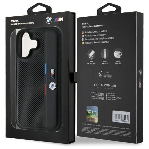 BMW M Perforated Tricolor Detail Line iPhone 16 Case - Blackeng