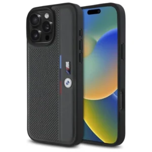 BMW M Perforated Tricolor Detail Line iPhone 16 Pro Max Case - Dark Grayeng