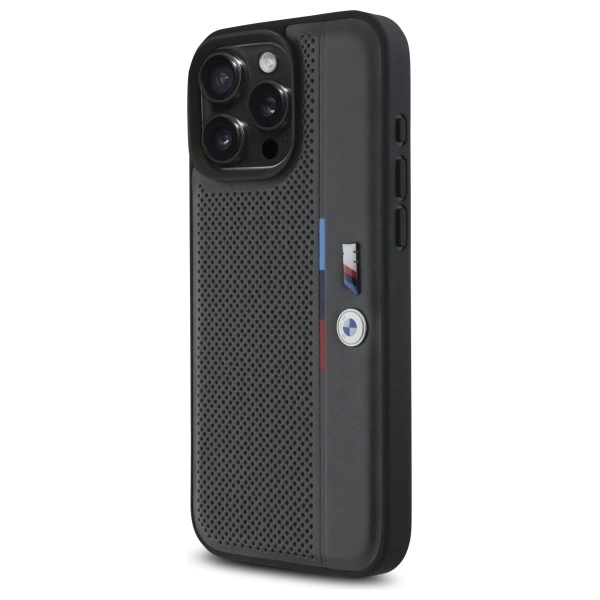BMW M Perforated Tricolor Detail Line iPhone 16 Pro Max Case - Dark Grayeng