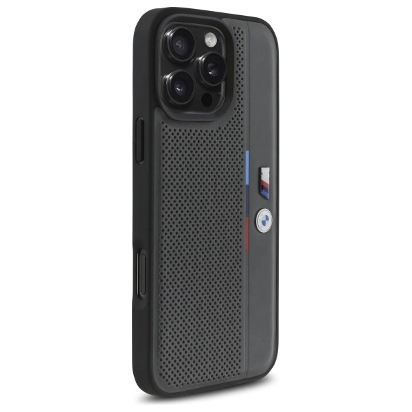BMW M Perforated Tricolor Detail Line iPhone 16 Pro Max Case - Dark Grayeng