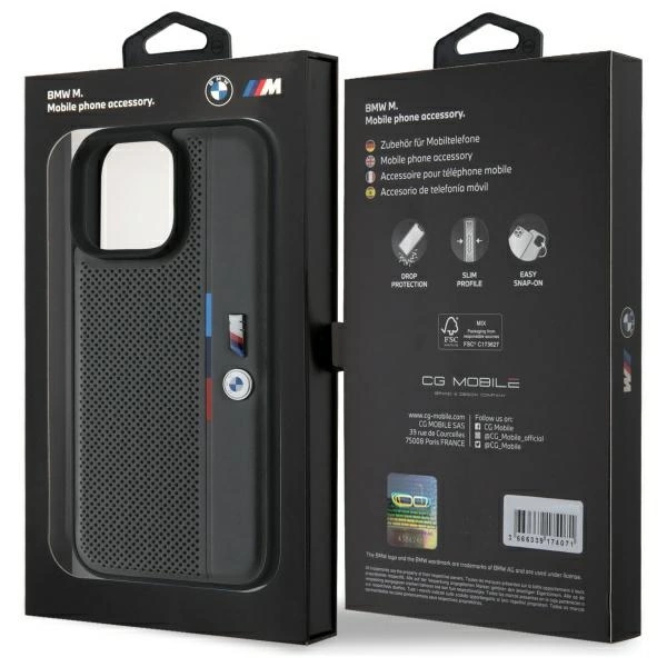 BMW M Perforated Tricolor Detail Line iPhone 16 Pro Max Case - Dark Grayeng