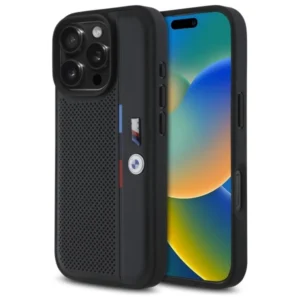 BMW M Perforated Tricolor Detail Line iPhone 16 Pro Max Case - Blackeng