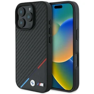 BMW M Carbon Tricolor Line MagSafe Case for iPhone 16 Pro - Blackeng
