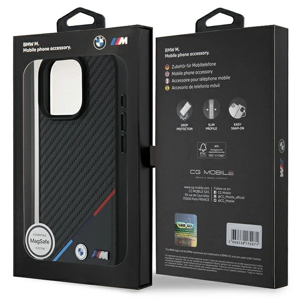 BMW M Carbon Tricolor Line MagSafe Case for iPhone 16 Pro - Blackeng