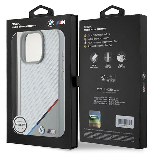 BMW M Carbon Tricolor Line MagSafe Case for iPhone 16 Pro - Grayeng