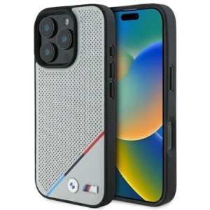 BMW M Perforated Tricolor Line MagSafe Case for iPhone 16 Pro - Grayeng