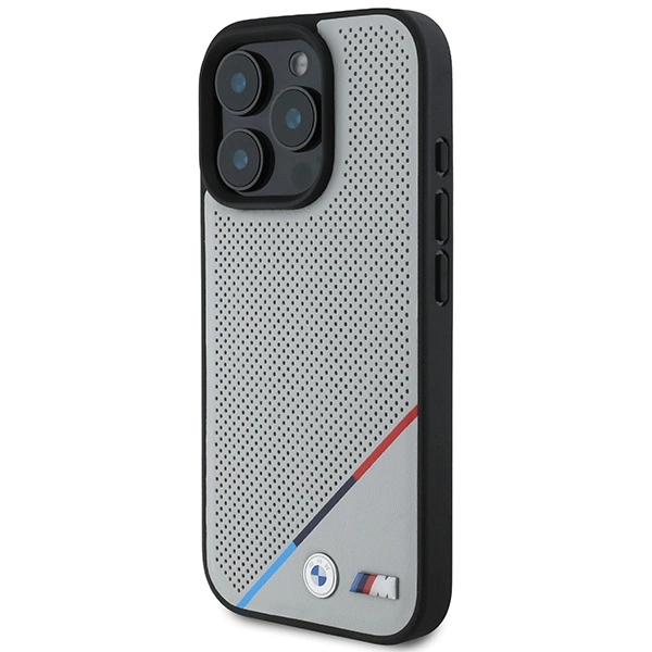 BMW M Perforated Tricolor Line MagSafe Case for iPhone 16 Pro - Grayeng